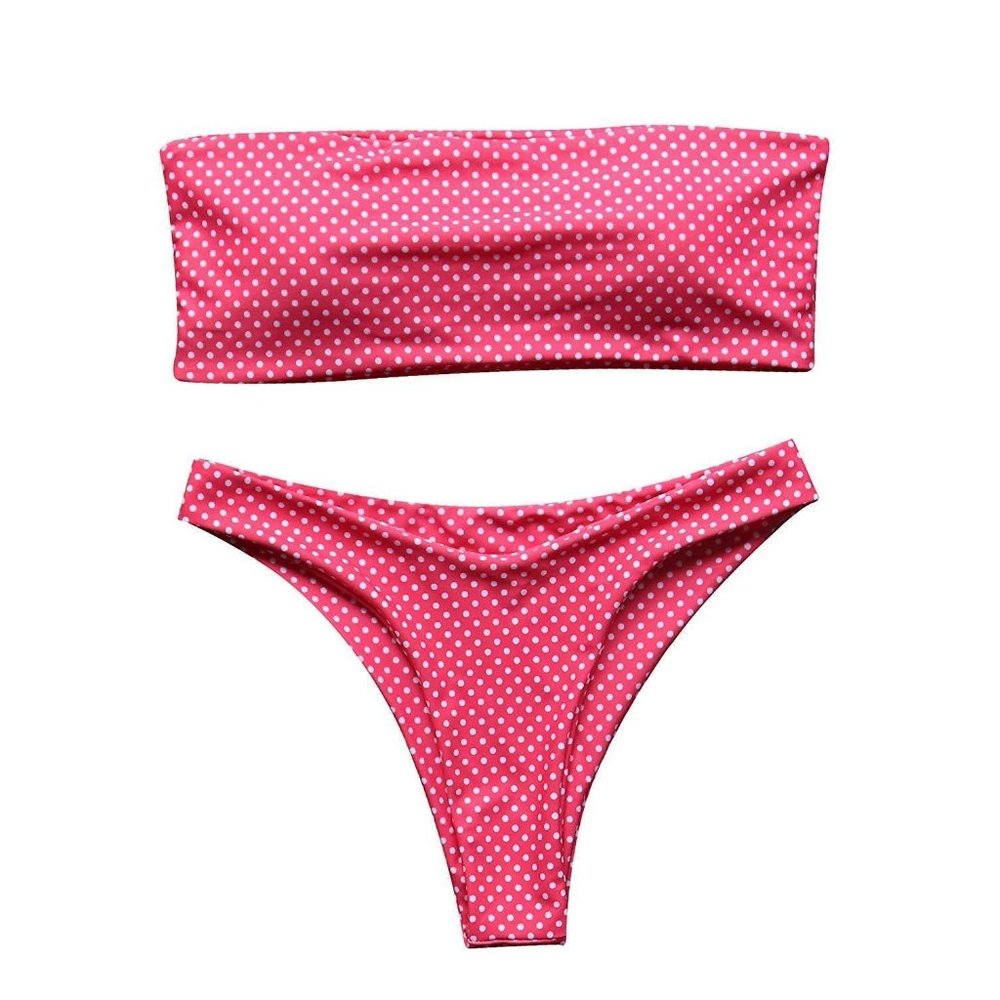 RXRXCOCO Women Sexy Strapless Striped Print High Cut Two Piece Bandeau Bikini